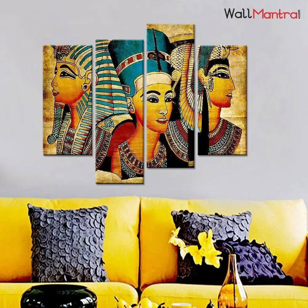 Egyptian Art Canvas Print 4 Pieces Wall Painting Framed on Wood