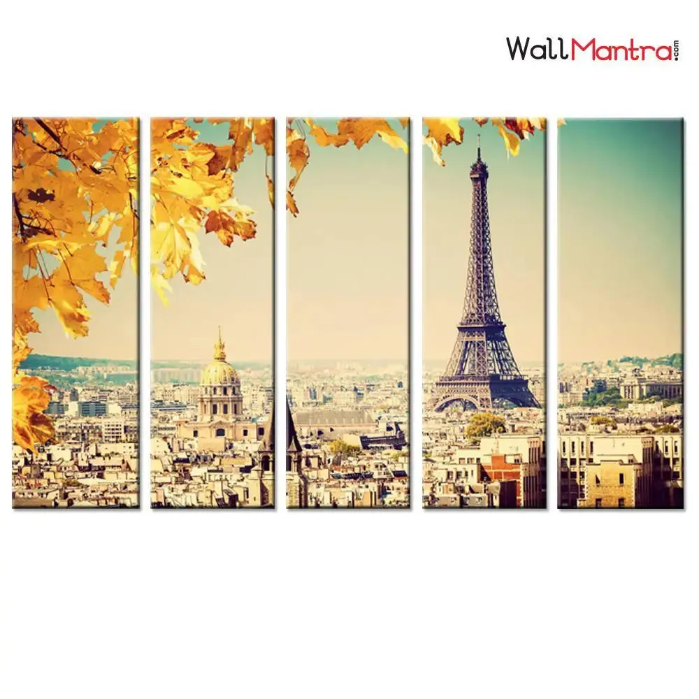Eiffel Tower Wall Painting- 5 PCS Premium Quality Canvas Painting