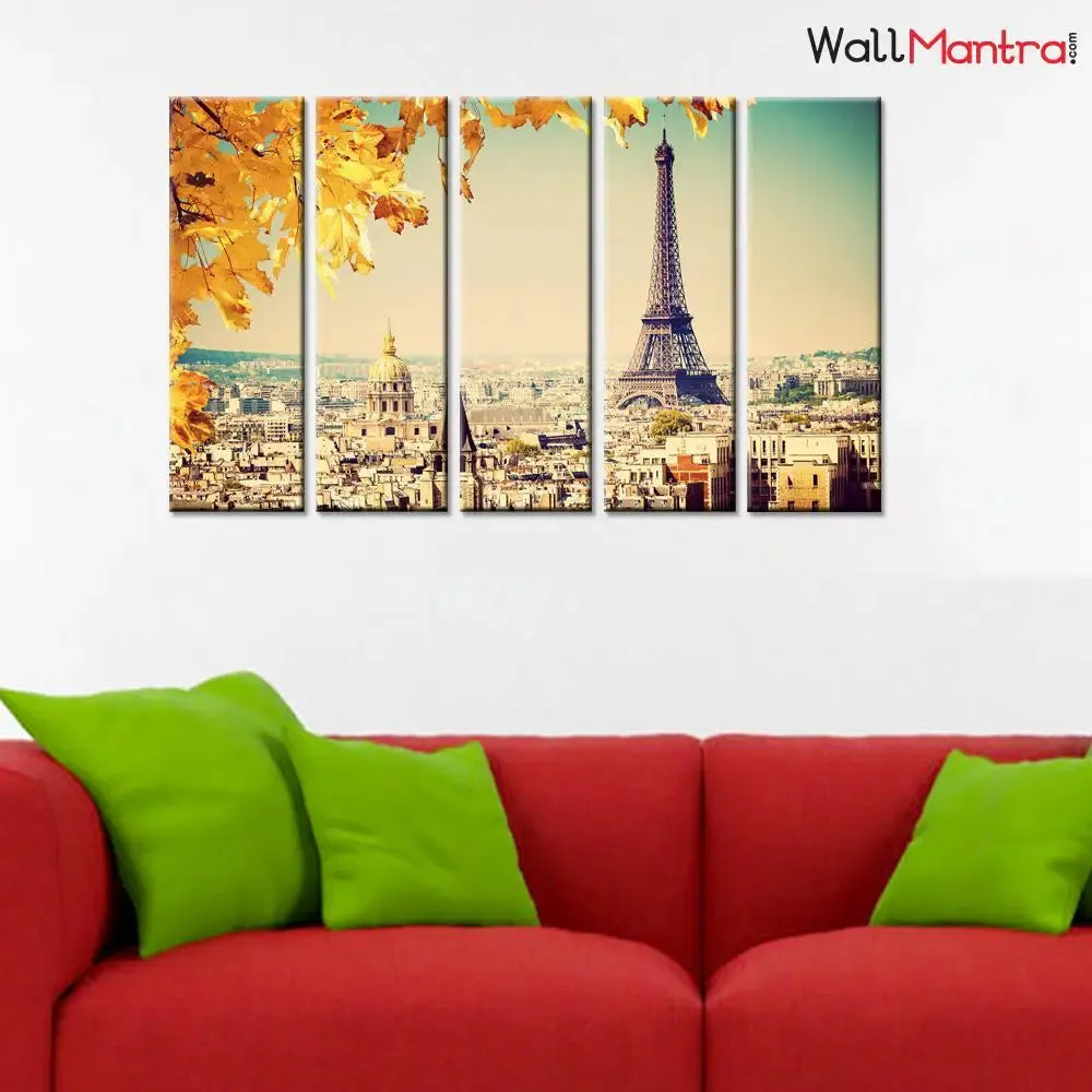 Eiffel Tower Wall Painting- 5 PCS Premium Quality Canvas Painting