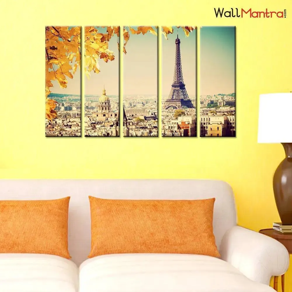 Eiffel Tower Wall Painting- 5 PCS Premium Quality Canvas Painting
