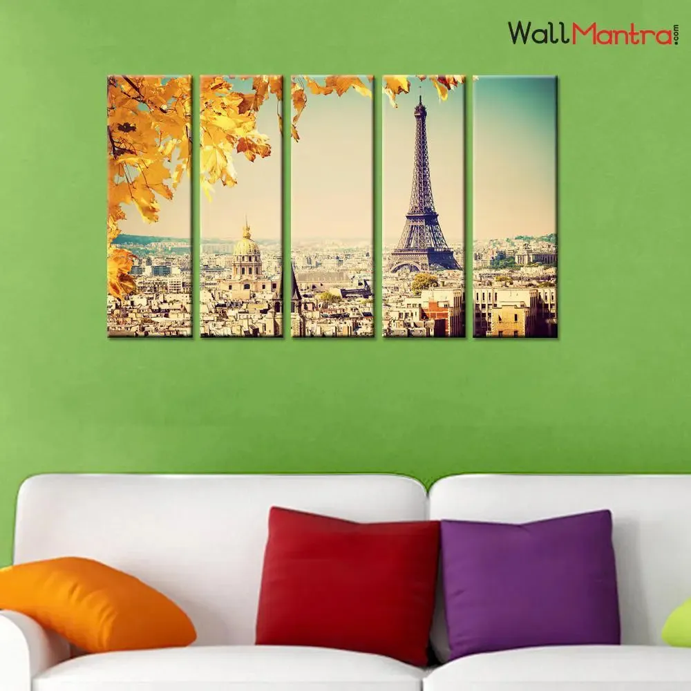 Eiffel Tower Wall Painting- 5 PCS Premium Quality Canvas Painting