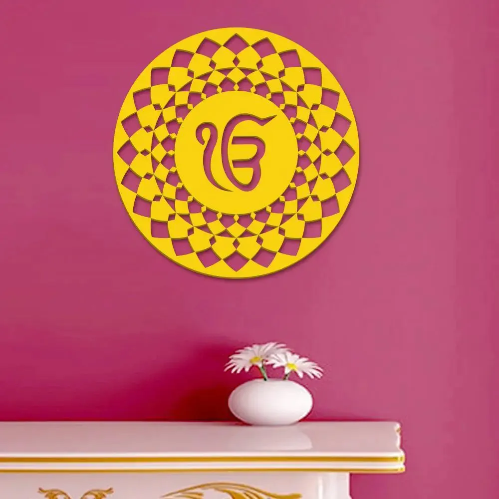 Ek Onkar Design in Circle Wooden Wall Hanging,  Living Room Wooden Wall Decoration Medium(18 inch X 18 inch)