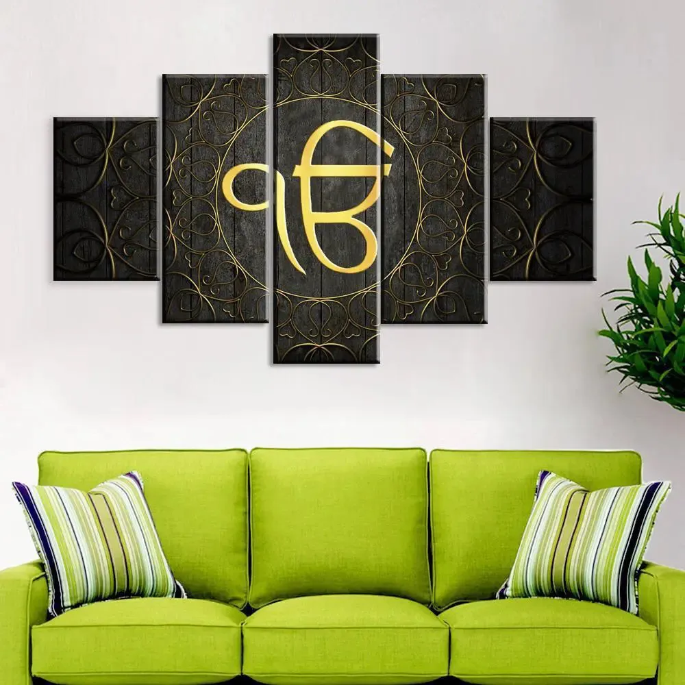 Ek Onkar  Wooden Framed 5 Pieces Canvas Wall Painting