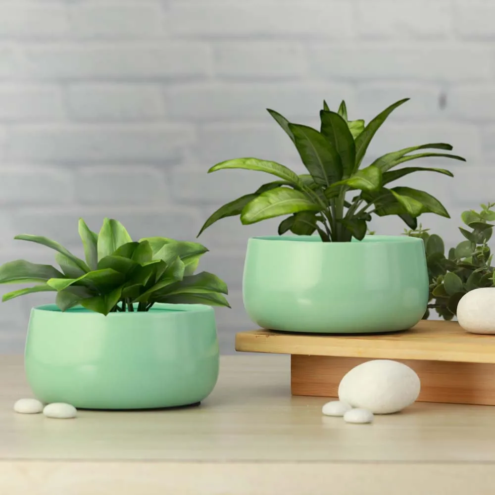 Elegant Aqua Handi Resilient Metal Plant Pots Set Of 2
