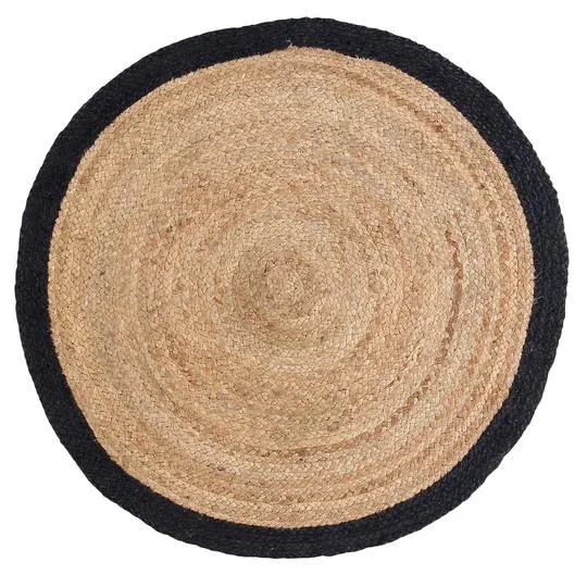 Elegant Black Bordered Round Jute Rug XS (2*2ft)