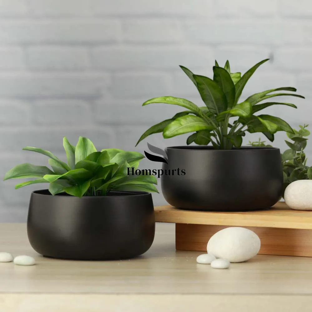 Elegant Black Handi Resilient Metal Plant Pots Set Of 2