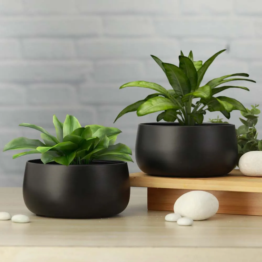 Elegant Black Handi Resilient Metal Plant Pots Set Of 2