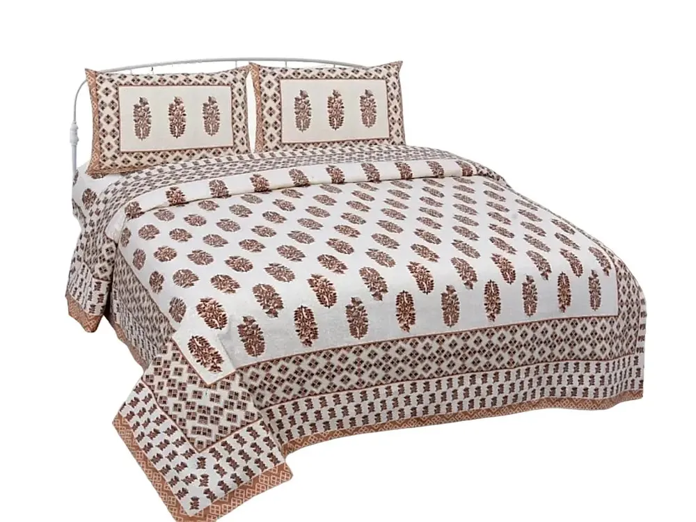 Elegant Brown 144 TC Cotton Double Bedsheet with Pillow Covers