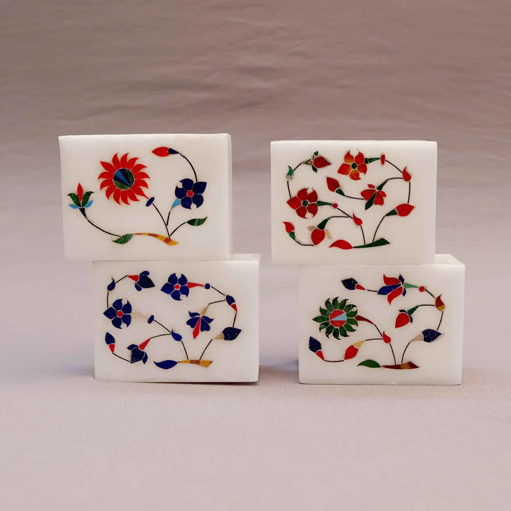 Elegant Floral Printed White Base Marble Pen Stand