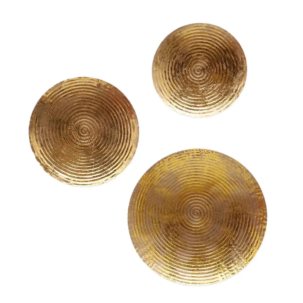 Elegant Gold Foiled Round Metal Wall Décor - Set of 3