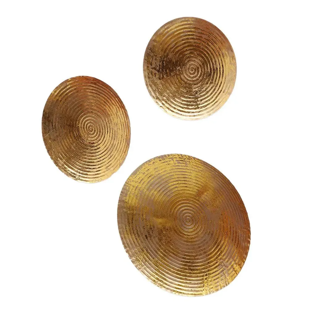 Elegant Gold Foiled Round Metal Wall Décor - Set of 3