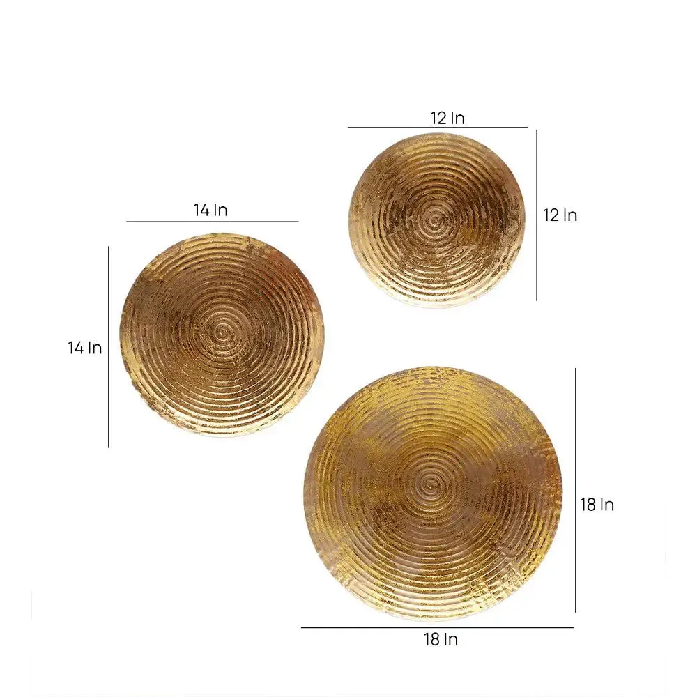 Elegant Gold Foiled Round Metal Wall Décor - Set of 3