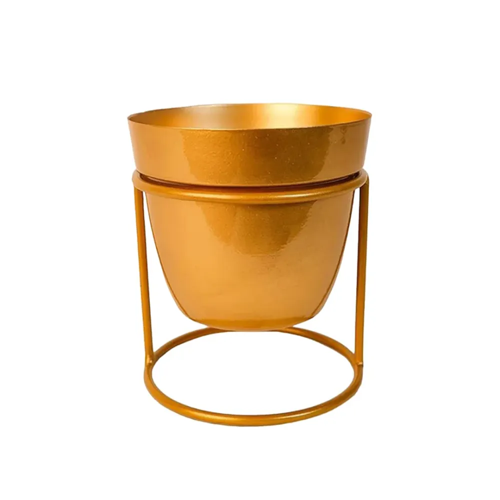 Elegant Gold Toned Resilient Metal Pot Stand Set Of 1