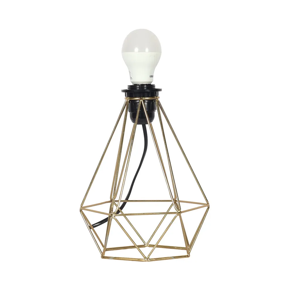 Elegant Golden Metal Cage Table Lamp with Pleated Shade