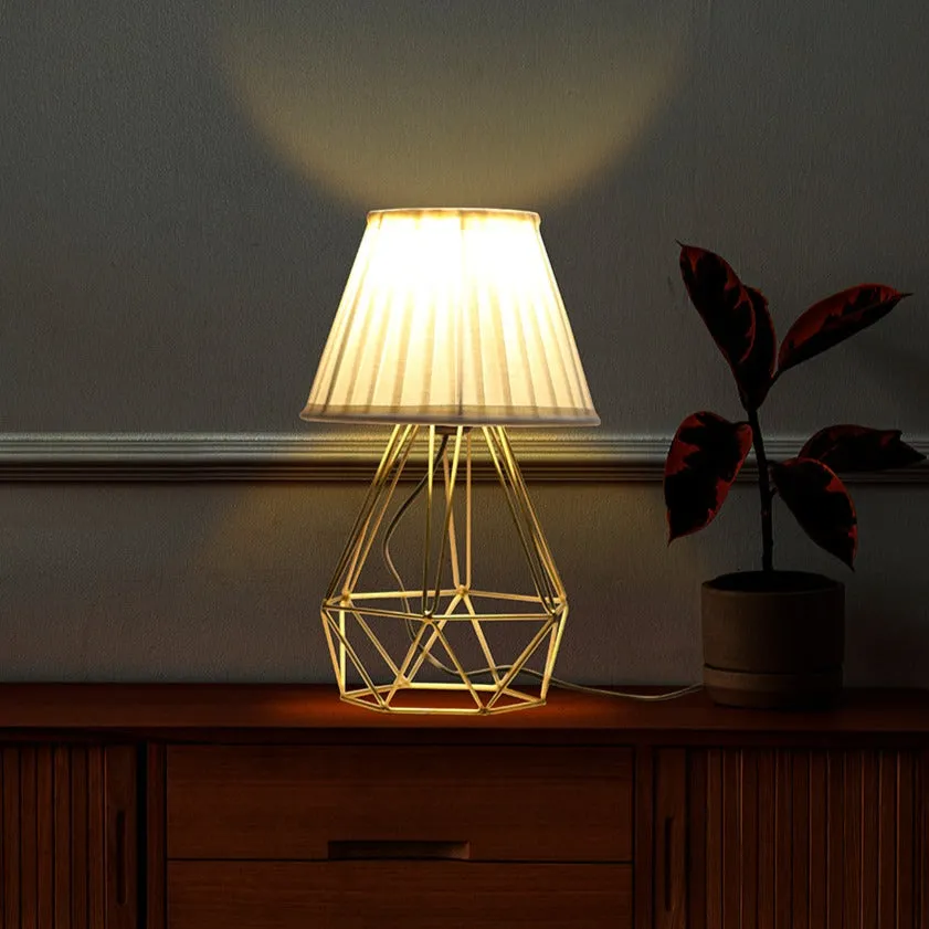Elegant Golden Metal Cage Table Lamp with Pleated Shade