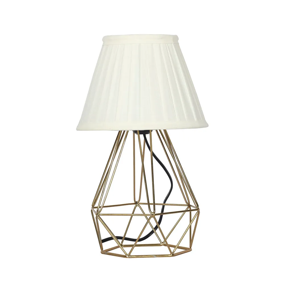 Elegant Golden Metal Cage Table Lamp with Pleated Shade