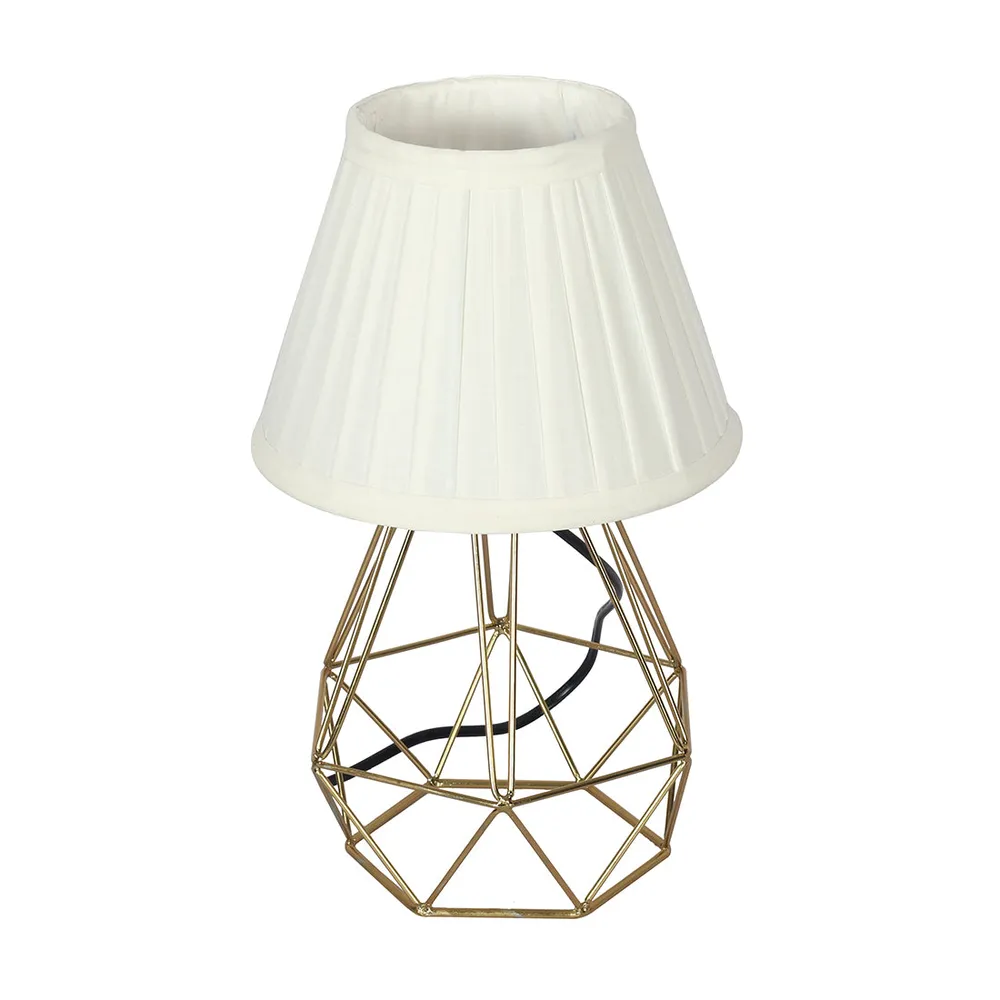 Elegant Golden Metal Cage Table Lamp with Pleated Shade
