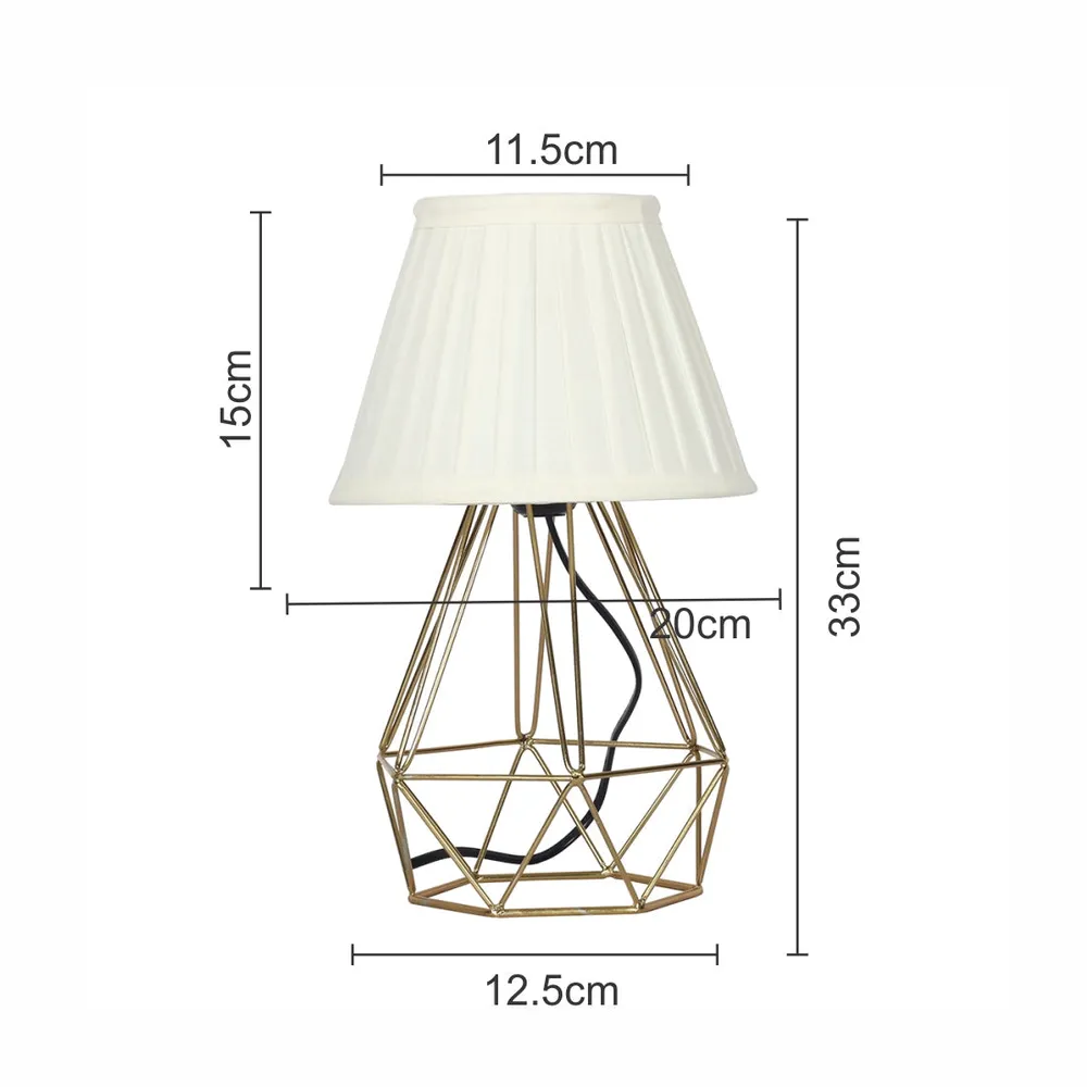Elegant Golden Metal Cage Table Lamp with Pleated Shade