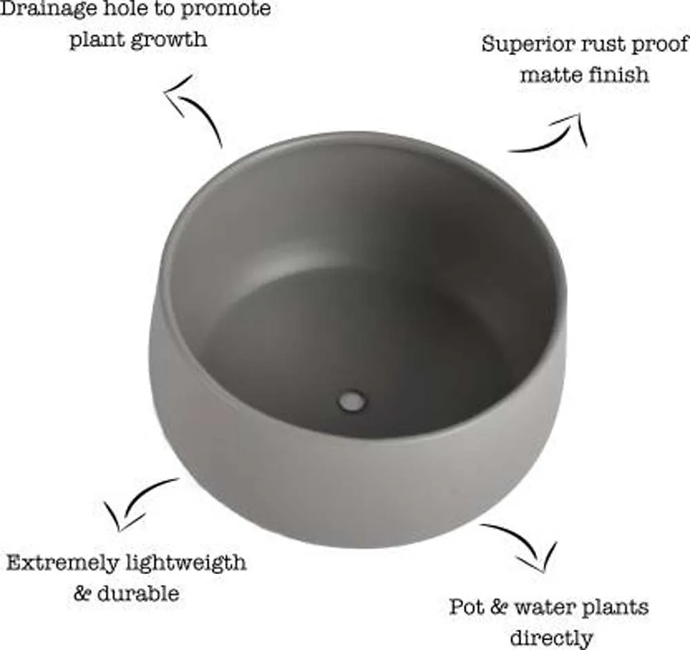 Elegant Grey Handi Resilient Metal Plant Pots Set Of 2