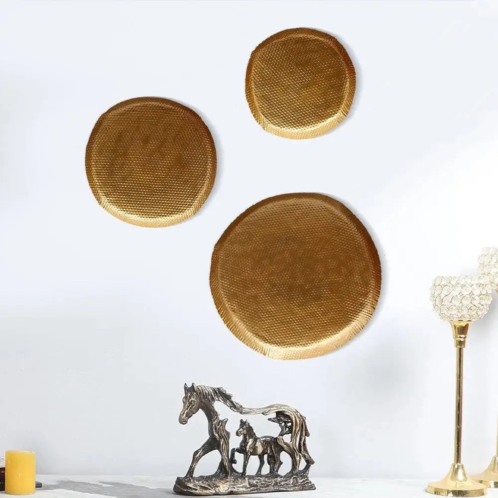 Elegant Hand-Hammered Golden Metal Wall Decor -Set of 3