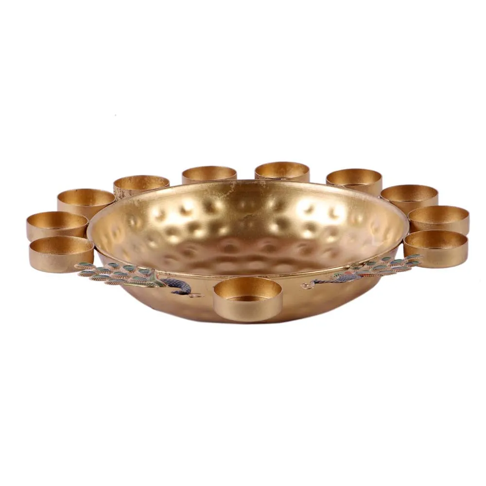 Elegant Meal Peacock Urli Bowl with Tealights Set of 3