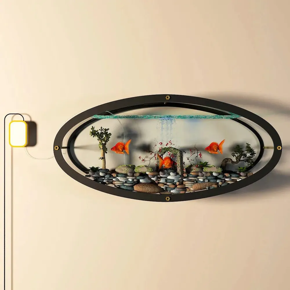 Elegant Oval Wall Aquarium / Terrarium With Air Pump