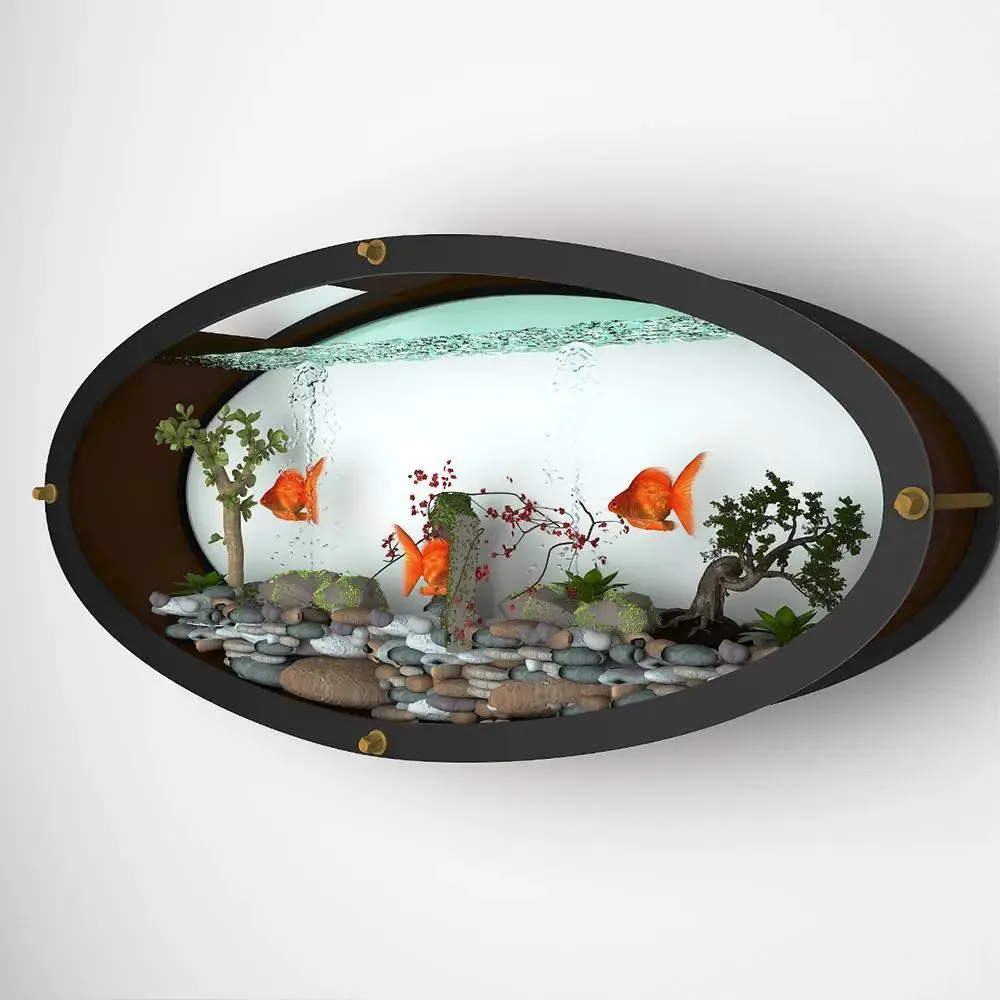 Elegant Oval Wall Aquarium / Terrarium With Air Pump
