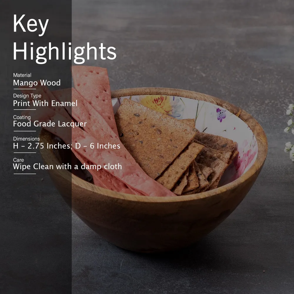 Elegant Pink Enamel Print Wood Serving Bowl Set Of 2