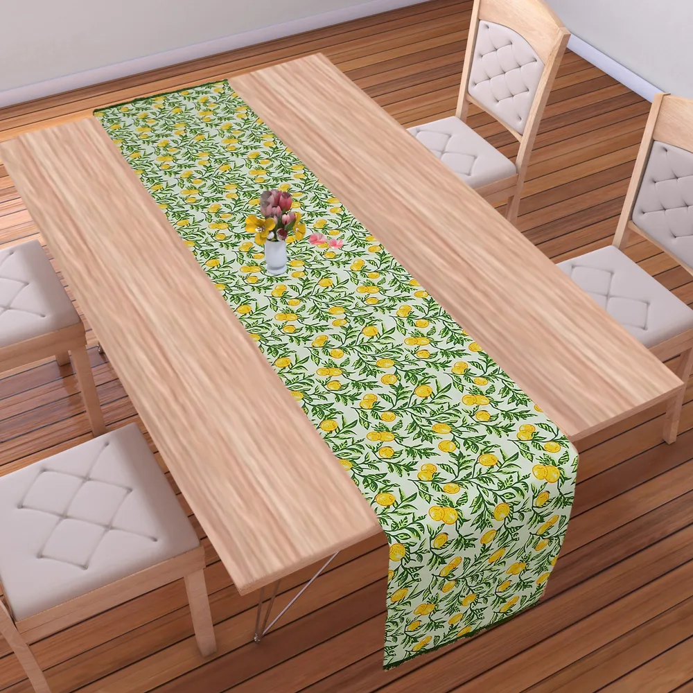 Elegant Printed Designer Cotton Lemon Table Runner