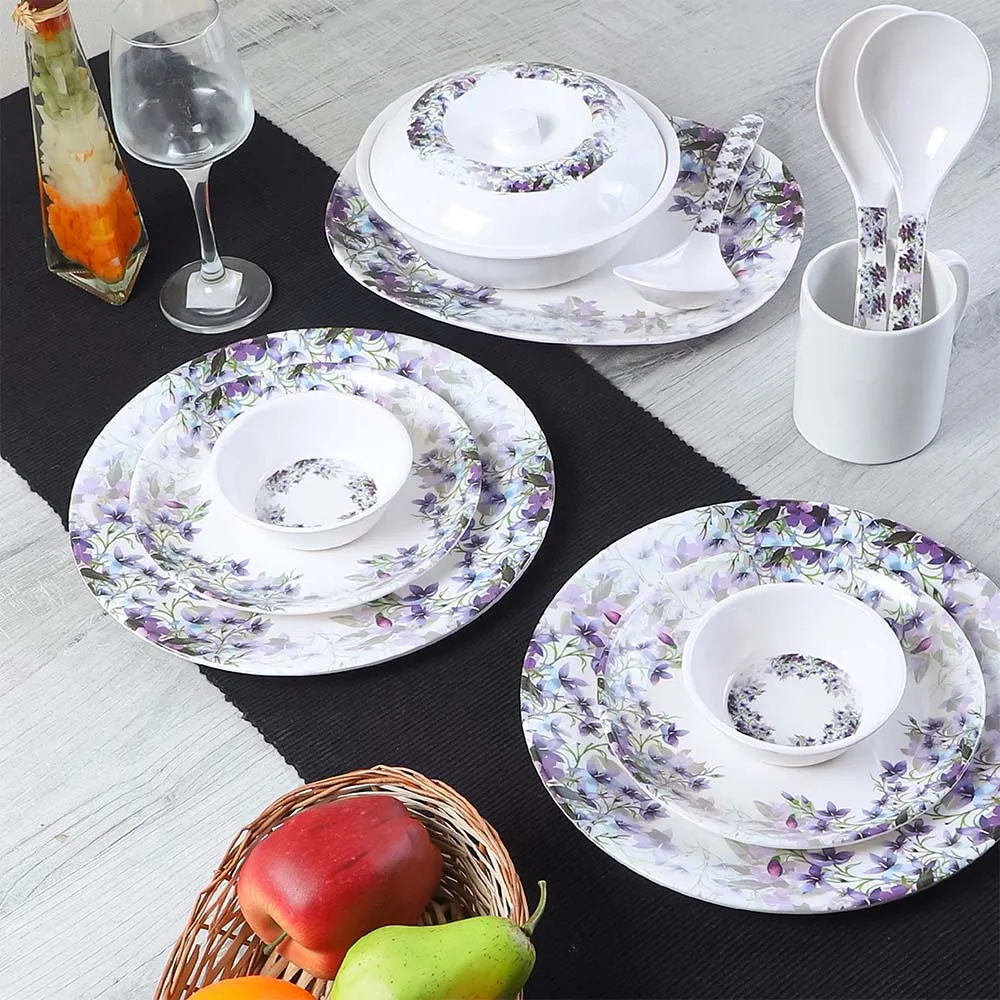 Elegant Purple Floral Printed  Melamine Dinner Set Of 33