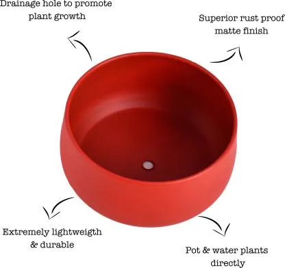Elegant Red Handi Resilient Metal Plant Pots Set Of 2