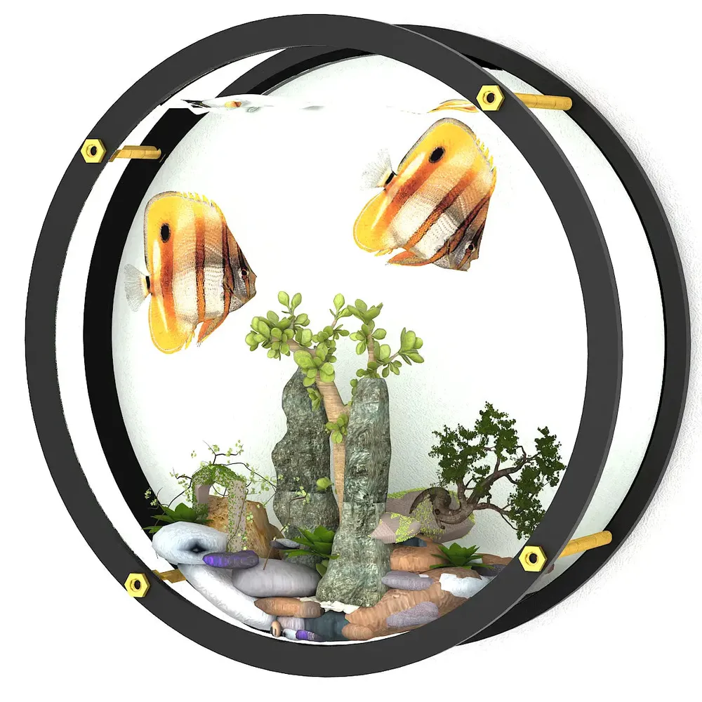 Elegant Round Transparent Wall Aquarium / Terrarium With Air Pump