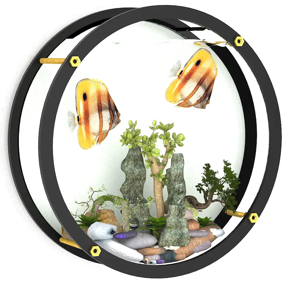 Elegant Round Transparent Wall Aquarium / Terrarium With Air Pump