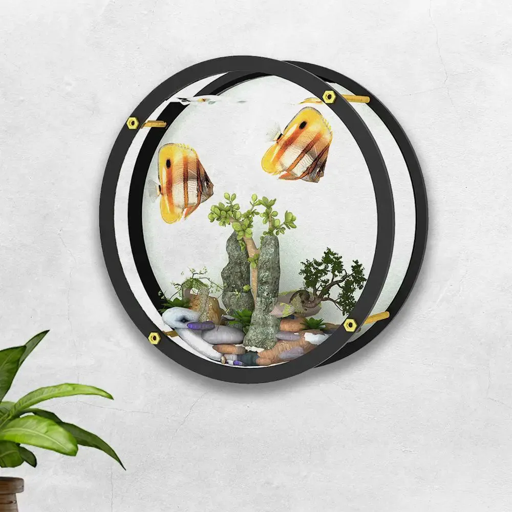 Elegant Round Transparent Wall Aquarium / Terrarium With Air Pump