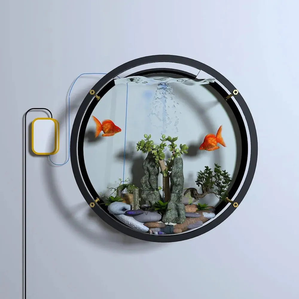 Elegant Round Transparent Wall Aquarium / Terrarium With Air Pump