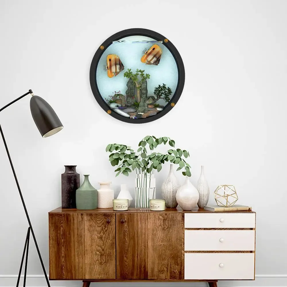 Elegant Round Wall Aquarium / Terrarium With Air Pump