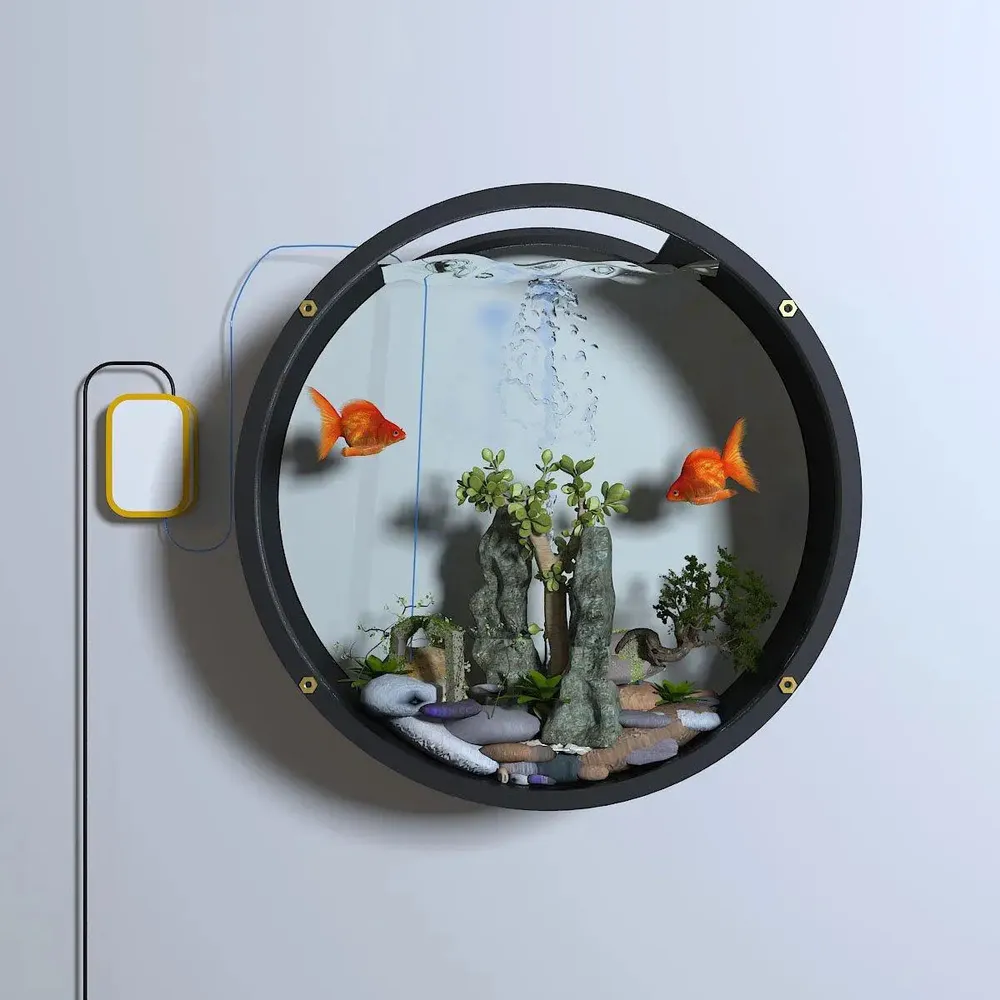 Elegant Round Wall Aquarium / Terrarium With Air Pump