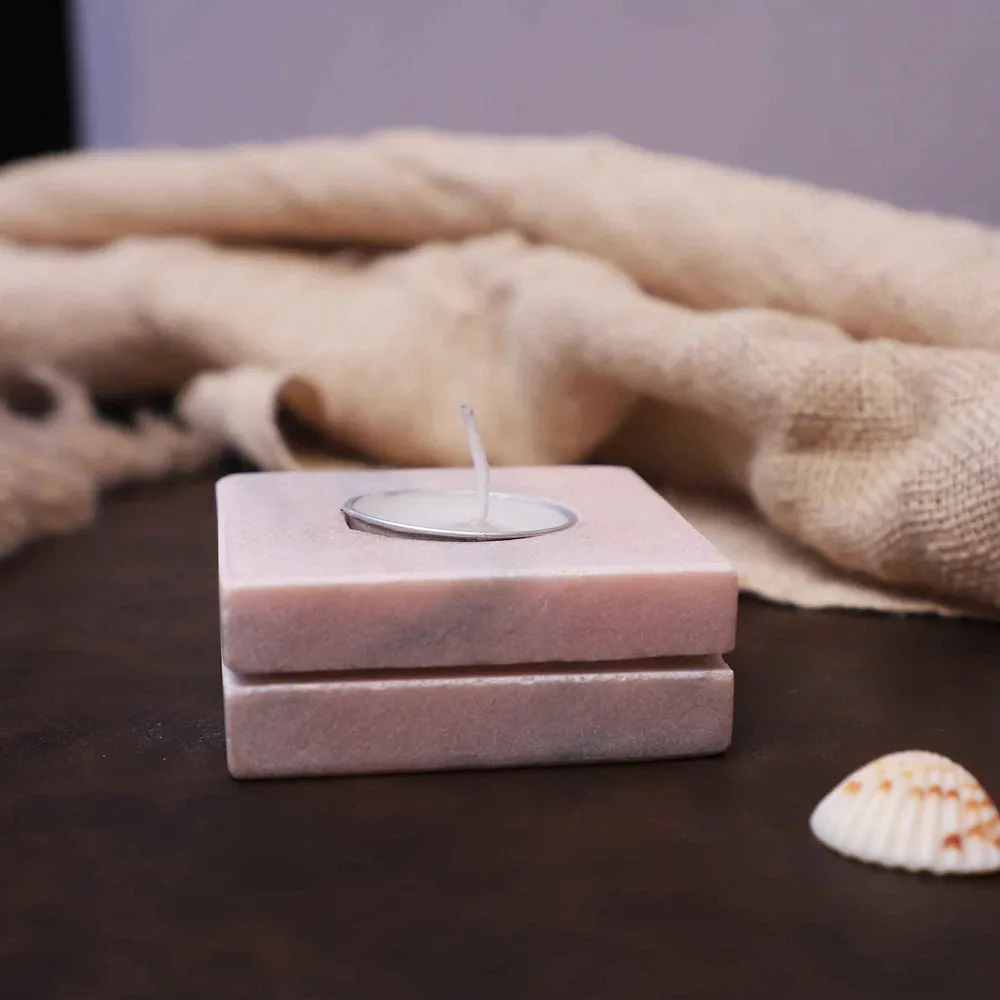 Elegant Square-shaped Pink Marble Tealight Candle Holder