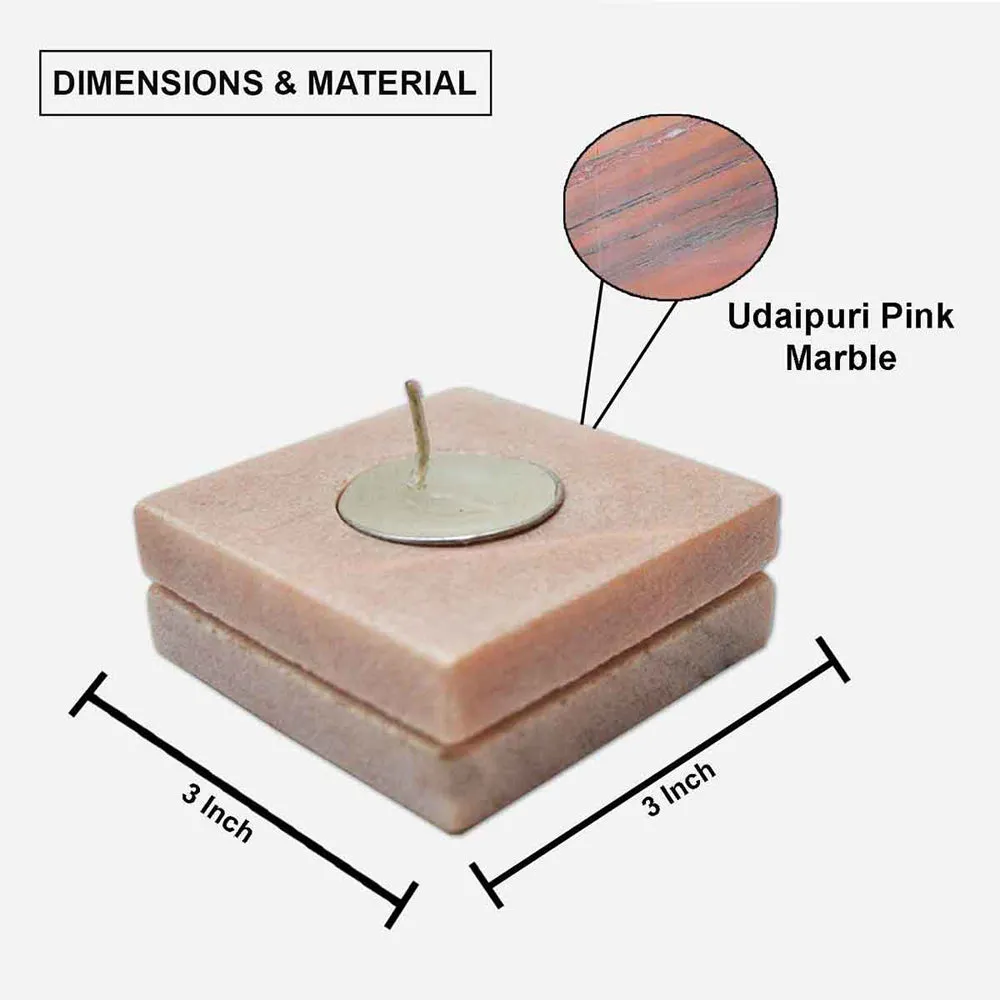 Elegant Square-shaped Pink Marble Tealight Candle Holder