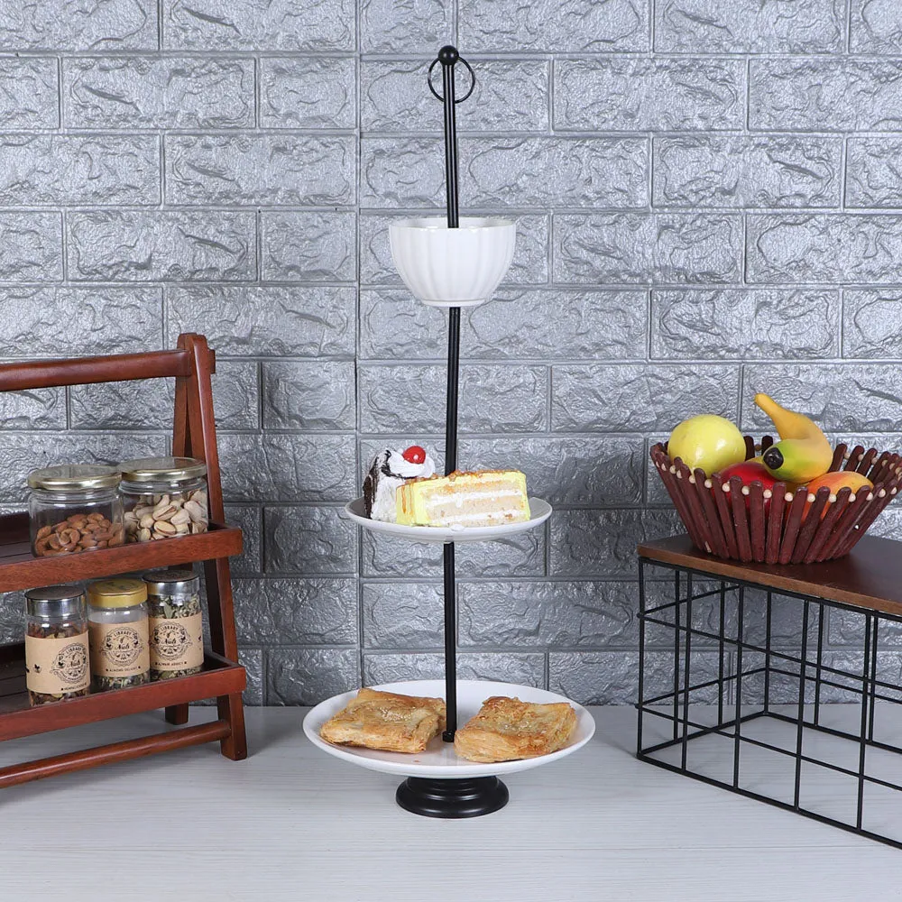 Elegant White 3 Tier Ceramic Platter With Bowl