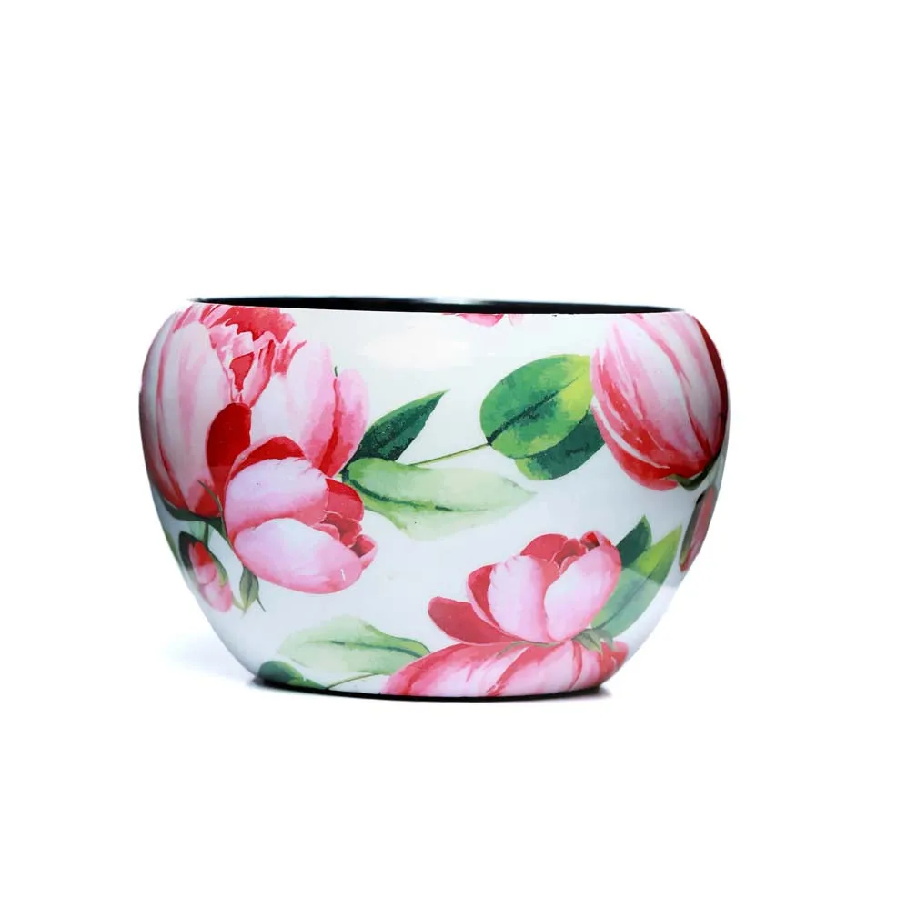 Elegant White Floral and Gold Toned Resilient Metal Pot Stand Set Of 1 Single Piece