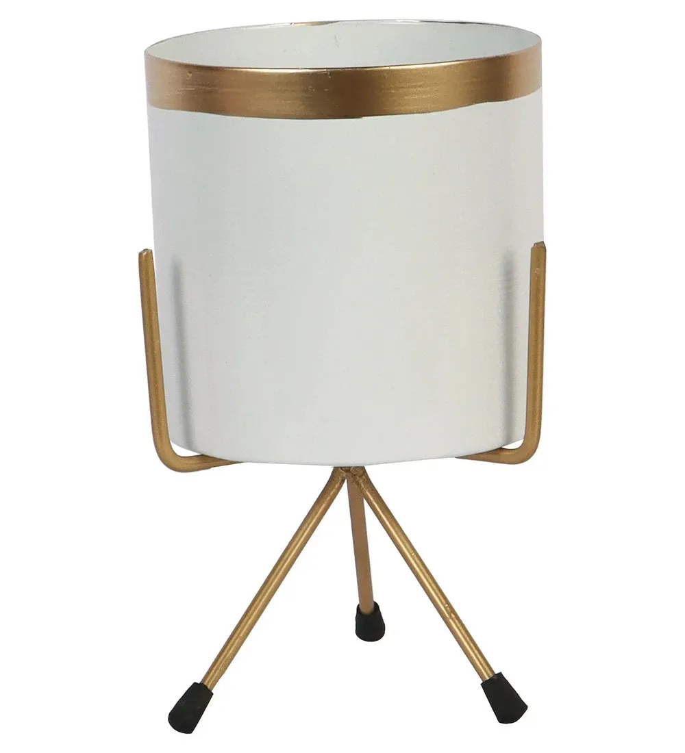 Elegant White & Gold Metallic Planter Set of 3