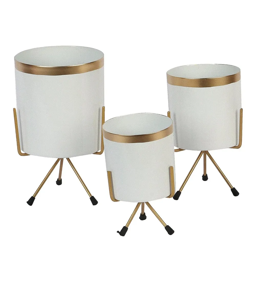 Elegant White & Gold Metallic Planter Set of 3