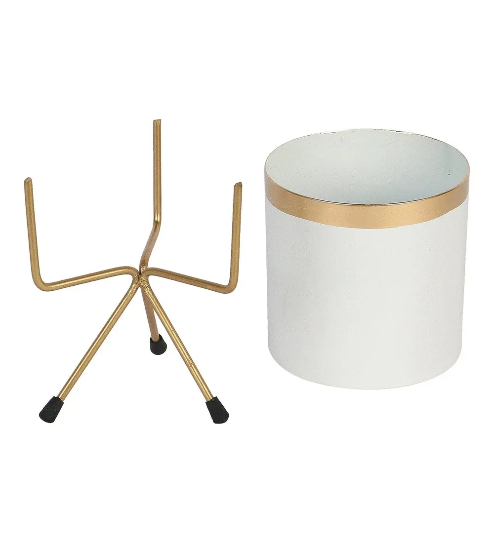 Elegant White & Gold Metallic Planter Set of 3
