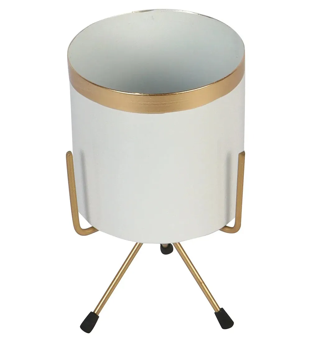 Elegant White & Gold Metallic Planter Set of 3