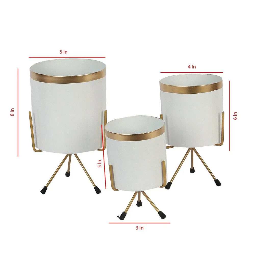 Elegant White & Gold Metallic Planter Set of 3