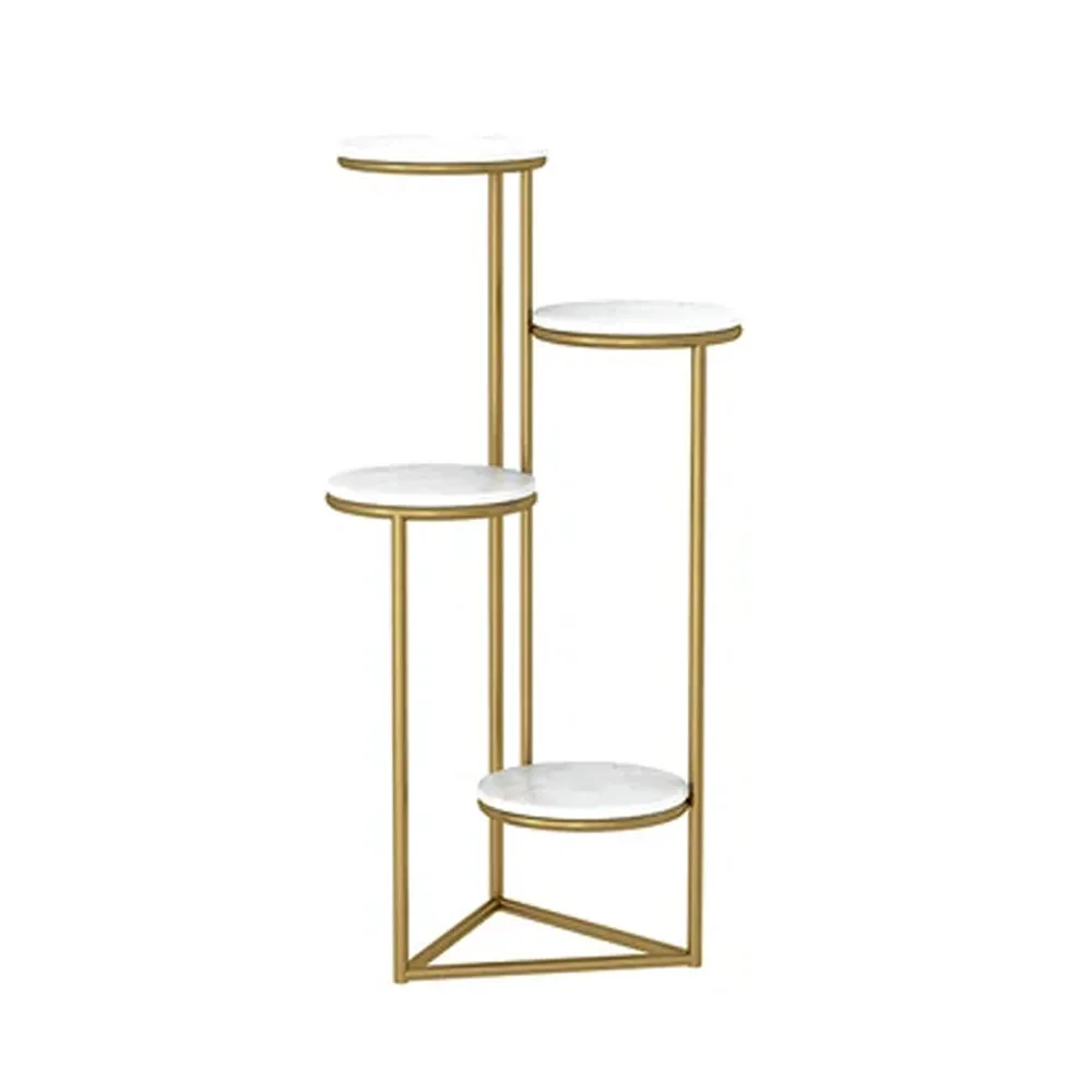 Elegant White Round Marble Top Sturdy Metal Planter Stand- 4 Tier