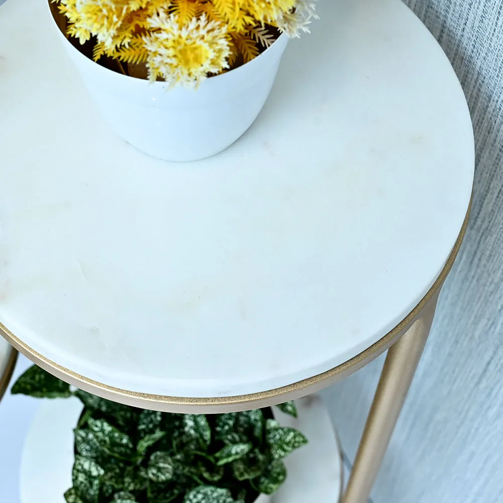 Elegant White Round Marble Top Sturdy Metal Planter Stand- 4 Tier