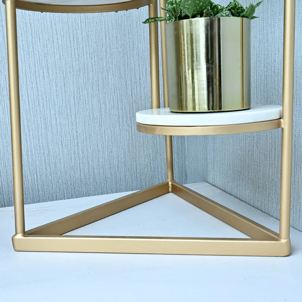 Elegant White Round Marble Top Sturdy Metal Planter Stand- 4 Tier