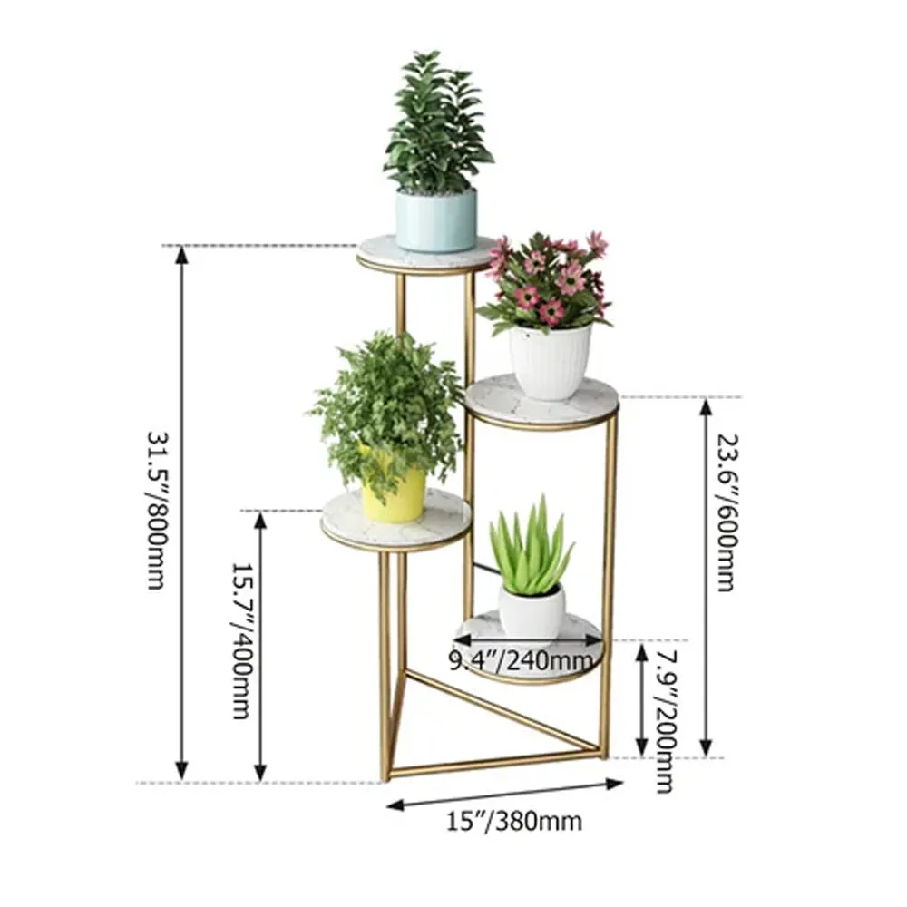 Elegant White Round Marble Top Sturdy Metal Planter Stand- 4 Tier